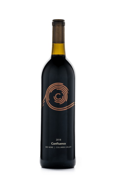 A bottle shot of 2017 Cedar River Cellars Confluence  Cab Sauv/Merlot/Syrah/Malbec