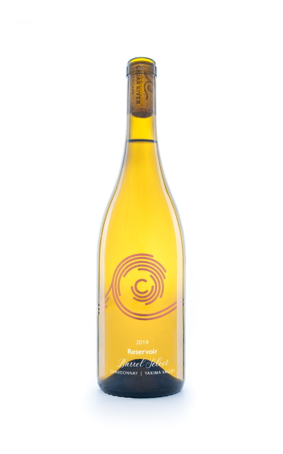 A bottle shot of 2019 Cedar River Cellars Reservoir  Chardonnay